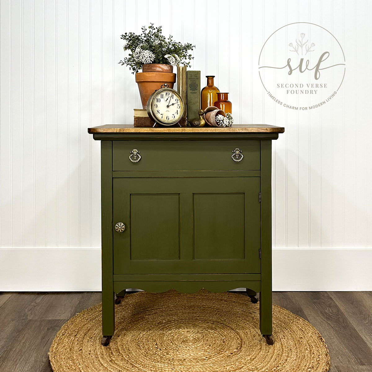 Deep Olive Green— Antique Washstand