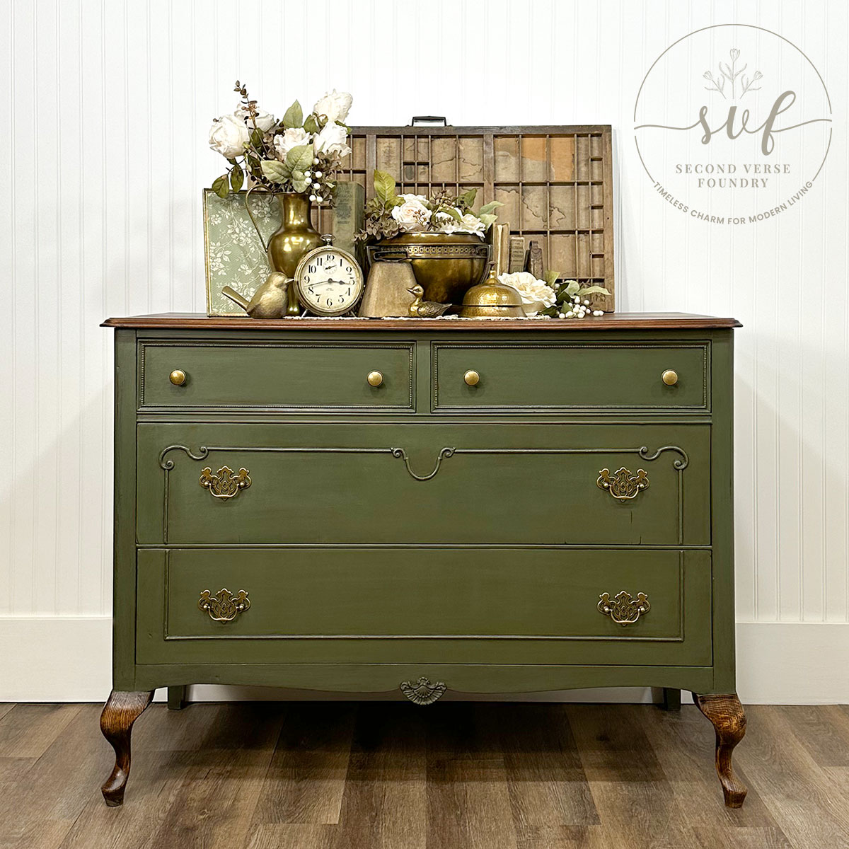 Vintage Green— Queen Anne Dresser